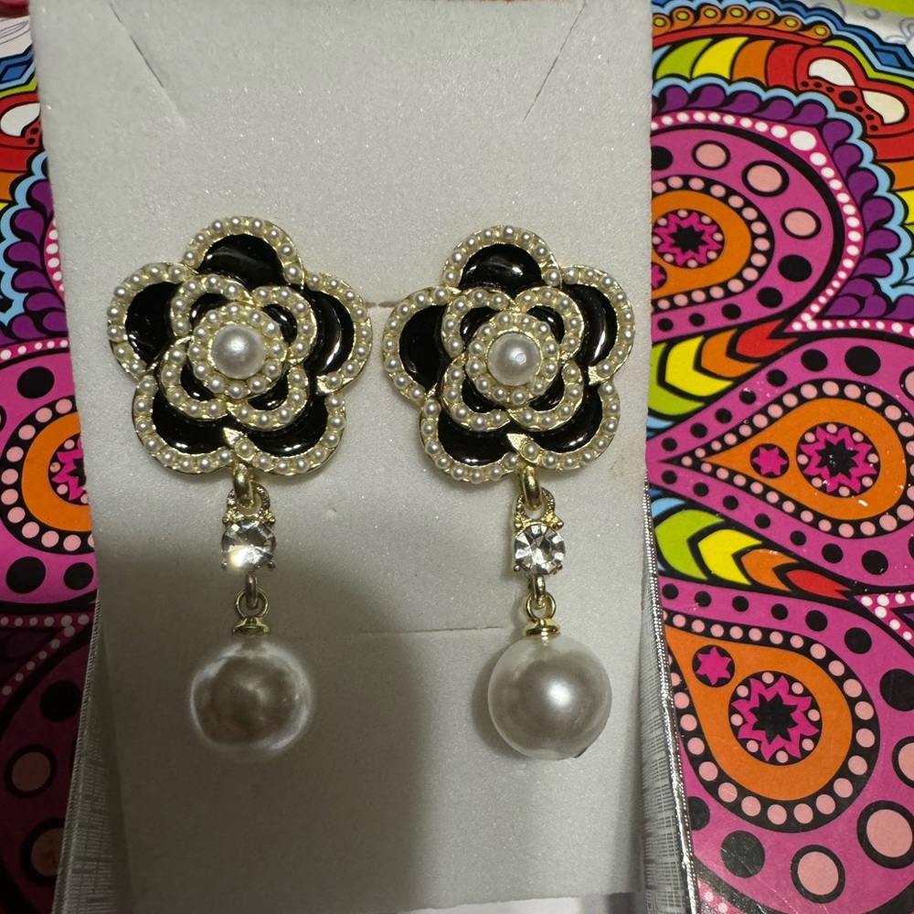 Inspired Camellia Post Back Earrings Gold Tone NEW
